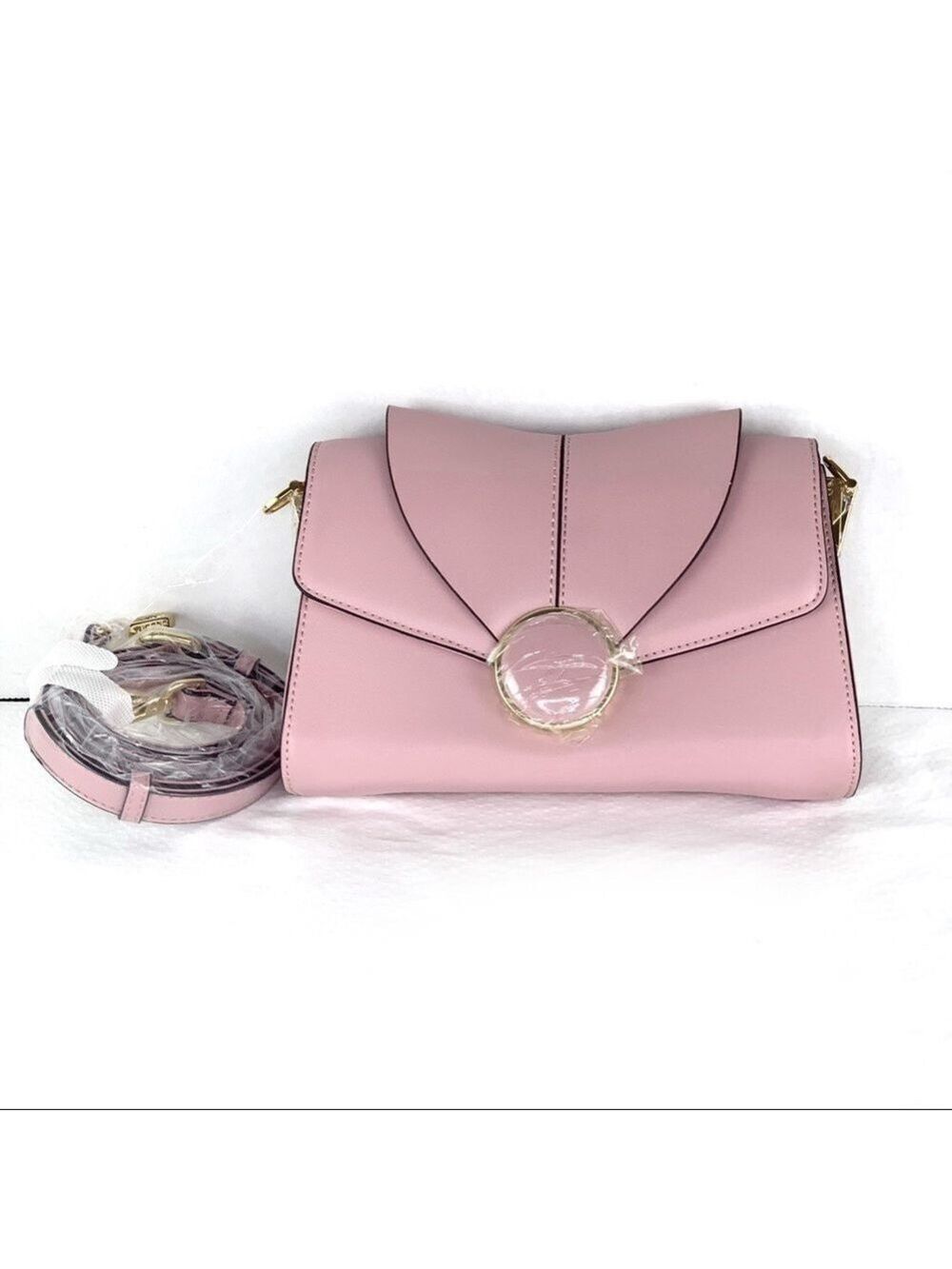 New-Scallop Like Design Flap Faux Leather Pink/Lavender Functional Crossbody Bag